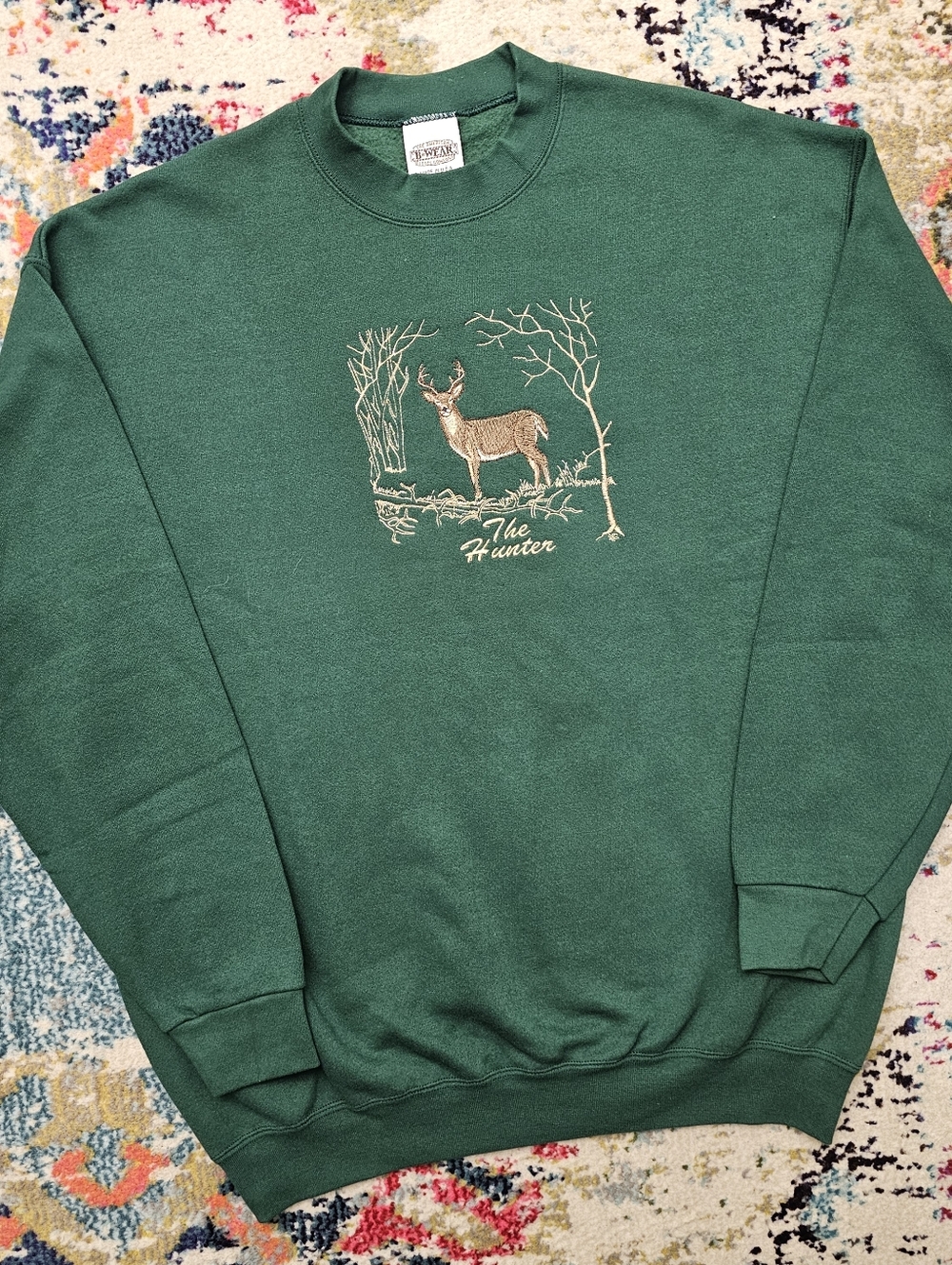 VTG 90s B-Wear Horse Embroidered Dee Crewneck Green USA Made Grandpacore